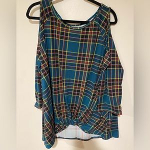 Plaid Cold Shoulder Top